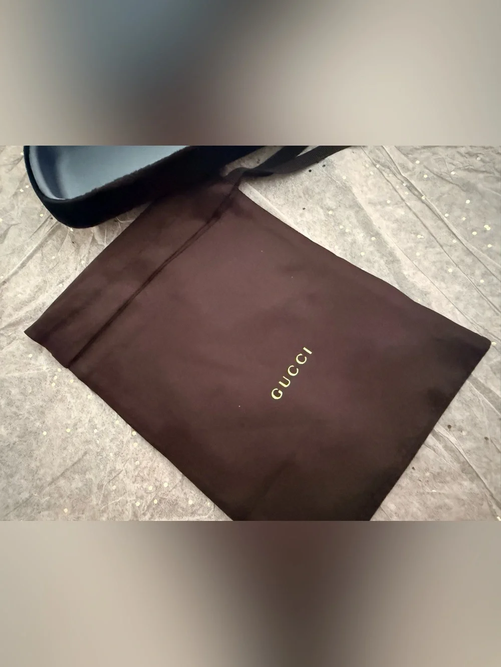 Gucci Black Exterior Sunglasses Case with Blue Interior and White Soft Pouch